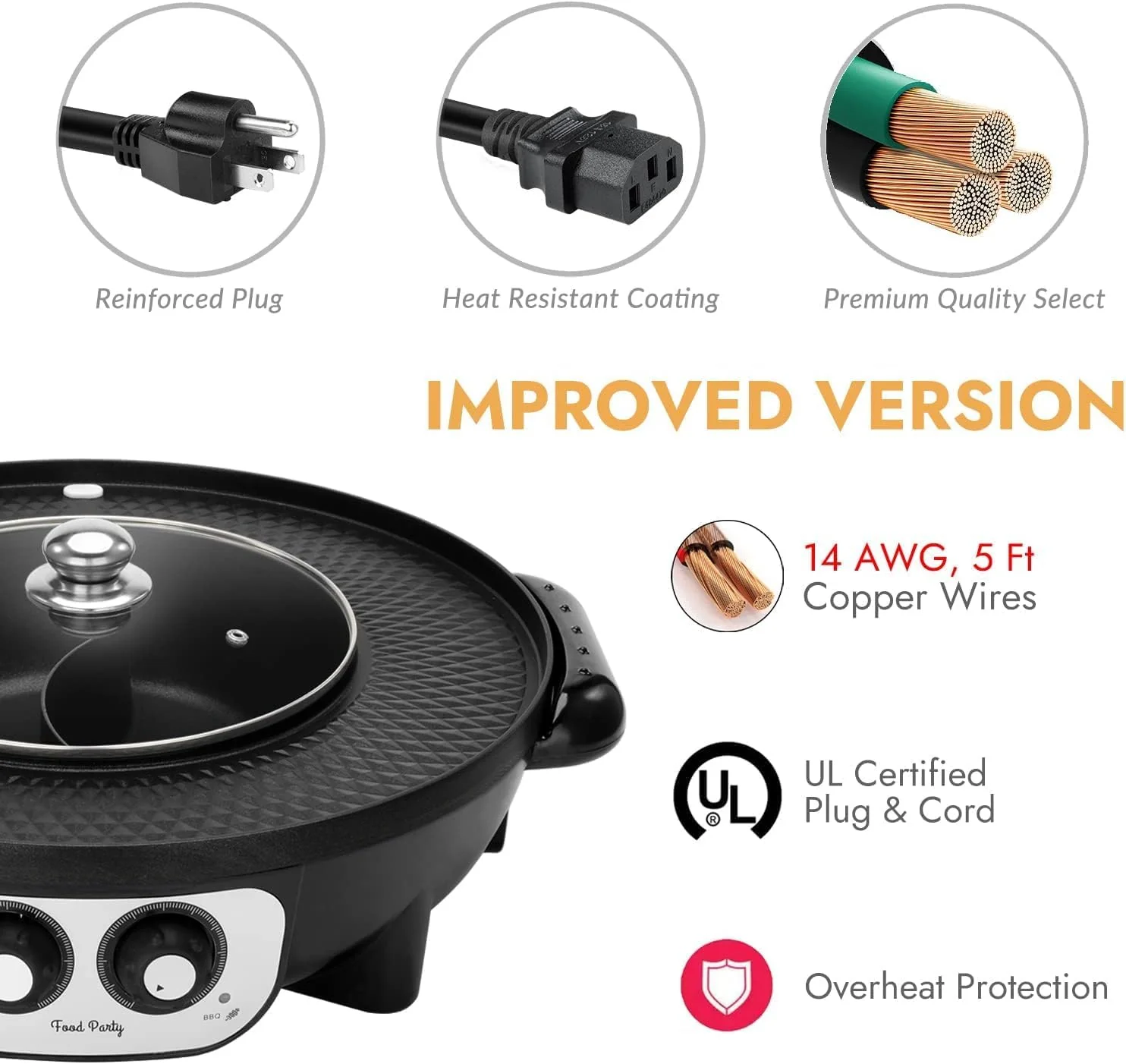 Food Party 2 in1 Electric Smokeless Grill and Hot Pot (Hot Pot) - Image 3
