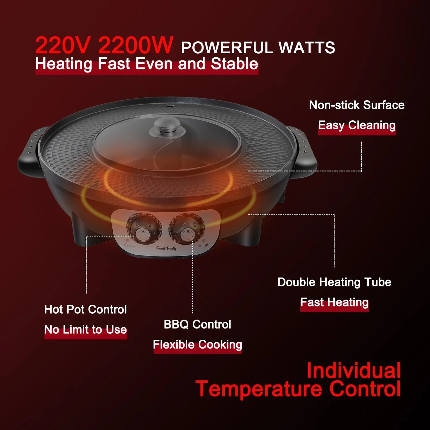 Food Party 2 in1 Electric Smokeless Grill and Hot Pot (Hot Pot) - Image 7