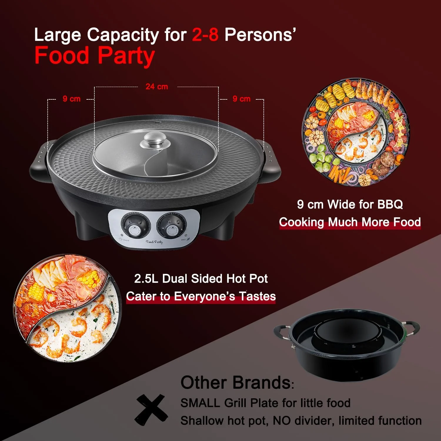 Food Party 2 in1 Electric Smokeless Grill and Hot Pot (Hot Pot) - Image 8